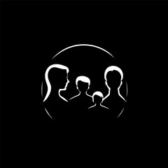 Aufkleber - Minimalistic logo template, white icon of family silhouette on black background, modern logotype concept for business identity, t-shirts print, infographic pictogram Vector illustration