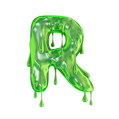 Wall Mural - Green dripping slime halloween capital letter R