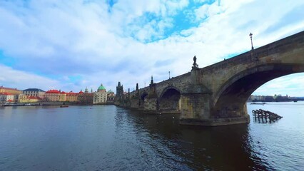 Canvas Print - The medieval arched Charles Bridge on Vltava River, Prague, Czechia