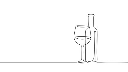 One line continuous vine bottle flass symbol concept. Silhouette of alcoholic drink vermouth. Digital white single line sketch drawing vector illustration