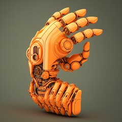 industry, orange robot hand with moving fingers smart idea solution move iron metal Generative AI 