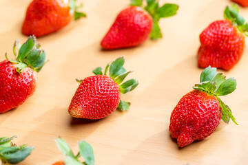 Wall Mural - Fresh ripe strawberry on the wooden board