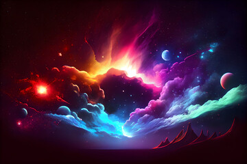 Fantasy colourful background with bright nebula and stars. AI Generative