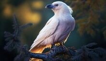 Beautiful And Extraordinary White Crow Or Albino Raven In The Forest Illustration. Rare Bird In Outdoor Nature Background. AI Generative Image.