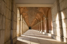 Sunlight Through The Columns On Walkway, Royal Palace, Aranjuez, Madrid, Spain