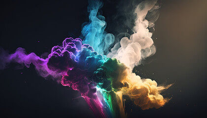 Wall Mural - Powerful abstract emissions of colourful smoke energy. Generative Ai.