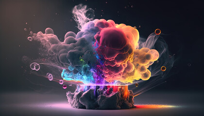 Wall Mural - Powerful abstract emissions of colourful smoke energy. Generative Ai.