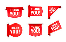 Red Ribbon With Text Thank You. Banner Ribbon Label Thank You