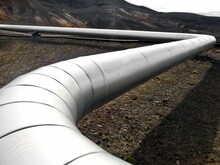 Oil And Gas Pipeline Through Desert Landscape, Alaska, USA