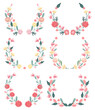 Bright floral wreaths on a white background. Blooming colored flowers as a symbol of happiness, joy, love. Spring wreaths are ideal for invitations, cards, banners, weddings. Vector illustration.