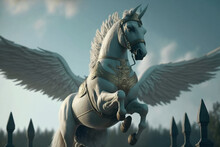 Pegasus Flying Over Epic Battlefield Generative AI