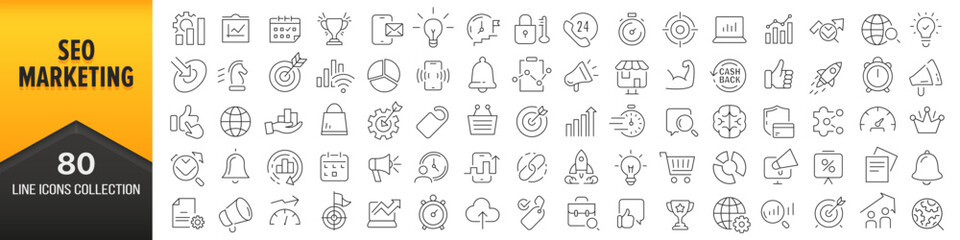 Poster - Seo and marketing line icons collection. Big UI icon set in a flat design. Thin outline icons pack. Vector illustration EPS10