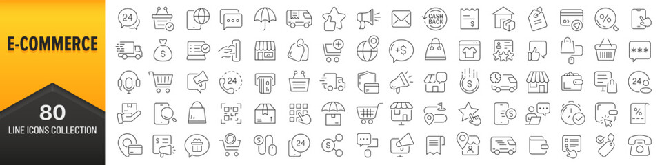Aufkleber - E-commerce line icons collection. Big UI icon set in a flat design. Thin outline icons pack. Vector illustration EPS10