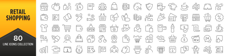 Aufkleber - Retail and shopping line icons collection. Big UI icon set in a flat design. Thin outline icons pack. Vector illustration EPS10