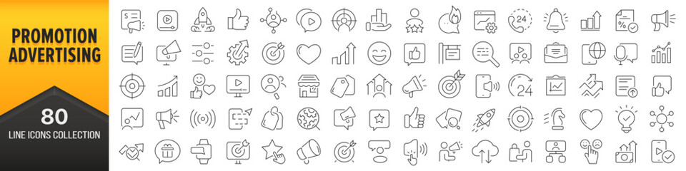 Aufkleber - Promotion and advertising line icons collection. Big UI icon set in a flat design. Thin outline icons pack. Vector illustration EPS10