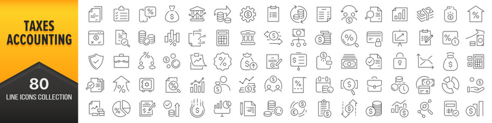 Poster - Taxes and accounting line icons collection. Big UI icon set in a flat design. Thin outline icons pack. Vector illustration EPS10