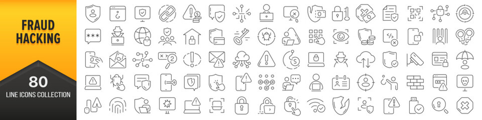 Wall Mural - Fraud and hacking line icons collection. Big UI icon set in a flat design. Thin outline icons pack. Vector illustration EPS10