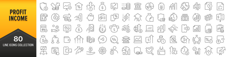 Aufkleber - Profit and income line icons collection. Big UI icon set in a flat design. Thin outline icons pack. Vector illustration EPS10