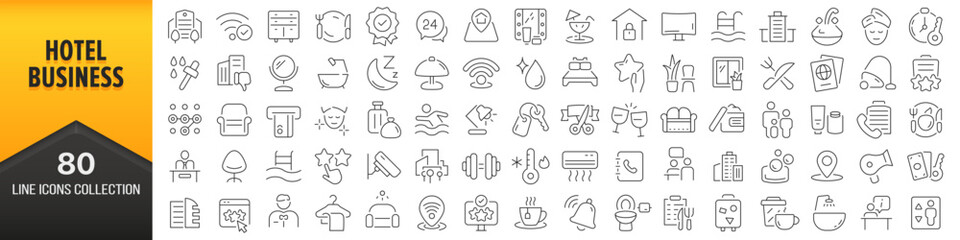 Poster - Hotel business line icons collection. Big UI icon set in a flat design. Thin outline icons pack. Vector illustration EPS10