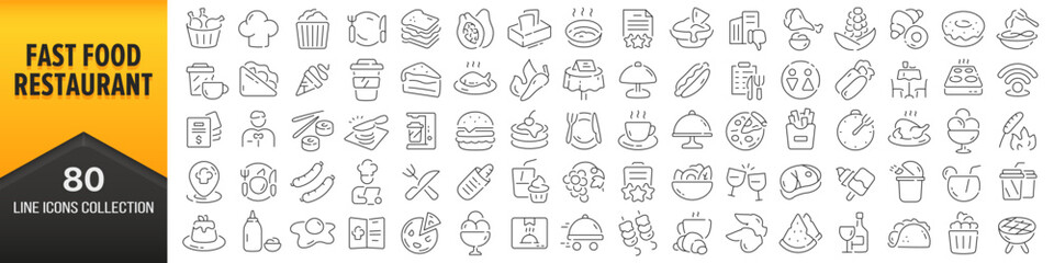 fast food and restaurant line icons collection. big ui icon set in a flat design. thin outline icons