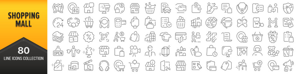 Aufkleber - Shopping mall line icons collection. Big UI icon set in a flat design. Thin outline icons pack. Vector illustration EPS10