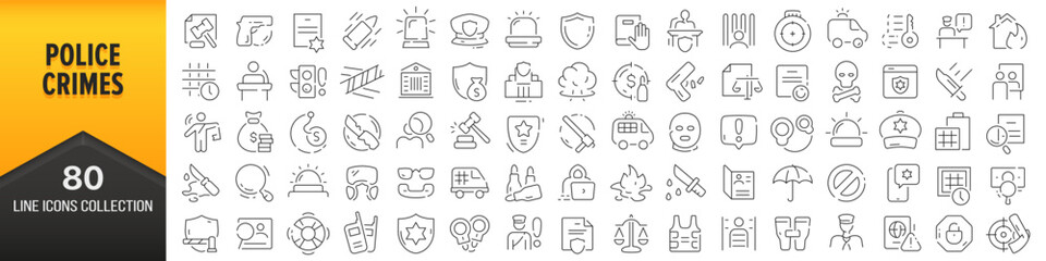 Aufkleber - Police and crimes line icons collection. Big UI icon set in a flat design. Thin outline icons pack. Vector illustration EPS10