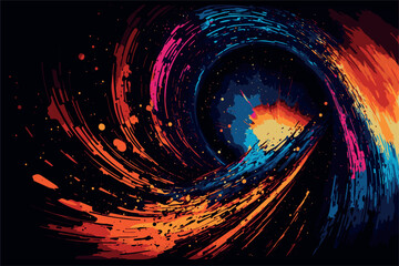 Wall Mural - Space background. Colorful explosion on dark wallpaper. Vector art. Futuristic explosion. Black hole astronomy view. Wave of light. Shining motion stars nebula. Cartoon drawing night painting