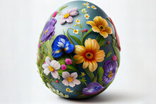 Easter Eggs In A Basket With Flowers, Easter 2023. Generative Ai