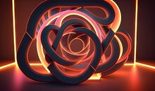  An Abstract Image Of A Flower In A Square Frame On A Dark Background With A Neon Light In The Center Of The Image And A Red Light In The Middle Of The Picture.  Generative Ai