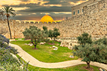 Medieval Wall Of Fortress In Jerusalem -  The Capital Of Israel And Major Tourist Sacred Place In The Middle East And In All Around Of The World