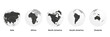 Earth map globe icon set with five continents transparent background. continents front facing asia, africa, north america, south america, oceania.