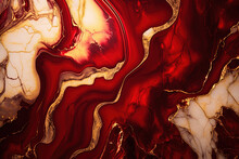 Abstract Marble Red And Gold Background. Invitation Backdrop. Ai Generated
