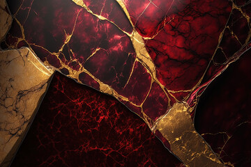 Red and gold marble background. Invitation, card backdrop, banner. Ai generated