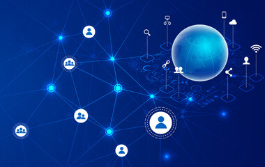 Wall Mural - Big computer network concept. Internet networking, social networking, online business and marketing.Communication technology for internet business. Global world network ,digital transformation.