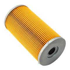 yellow oil filter for cars on a transparent background. the concept of new spare parts for the inter