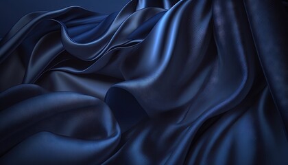 Wall Mural - a blue silk fabric with wavy folds in the wind, with a dark blue sky in the background, with a soft light reflection on the fabric. generative ai