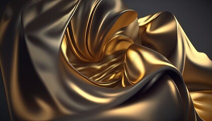 Wall Mural - a gold fabric with a very large amount of folds on it's side and a black background with a black background with a gold color. generative ai