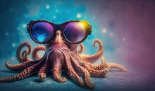  An Octopus Wearing Goggles And A Pair Of Glasses Is Shown In This Artistic Photo Of An Octopus Wearing Goggles And A Pair Of Glasses.  Generative Ai