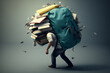 Student carrying heavy backpack with textbooks, created by a neural network, Generative AI technology