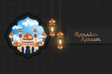 Wall Mural - Ramadan Background with mosque and lanterns