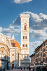 Wall Mural - The campanile and the cathedral Santa Maria del Fiore in Florence, Tuscany, Italy