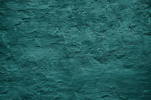 Dark Green Blue Uneven Texture. Painted Old Wall With Plaster. Teal Color. Grunge Surface Background For Design. Rough Brush Strokes. Empty. Close-up.