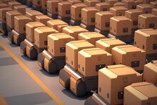 Hundreds Of Packages Each Hour Are Effectively Sorted By An Army Of Robots (automated Guided Vehicle). Generative AI