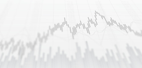 Wall Mural - Widescreen abstract financial chart with uptrend line graph and candlestick on black and white color background

