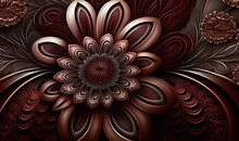  A Computer Generated Image Of A Flower In Red And Brown Colors With A Black Background And A Brown And White Flower In The Center Of The Image.  Generative Ai