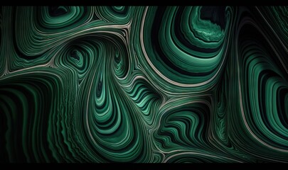   an abstract green and black background with wavy lines and curves in the center of the image, with a black background and a black background with a black border.  generative ai
