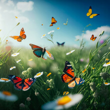 Generative AI Image Of Butterflies On Field
