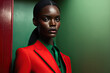 © ADDICTIVE STOCK - Generative AI illustration of black businesswoman in red and green suit