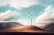 © ADDICTIVE STOCK - Windmill in a desert at sunset. Generative AI