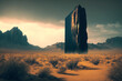 mystic black alien monolith in the desert, created with generative ai
